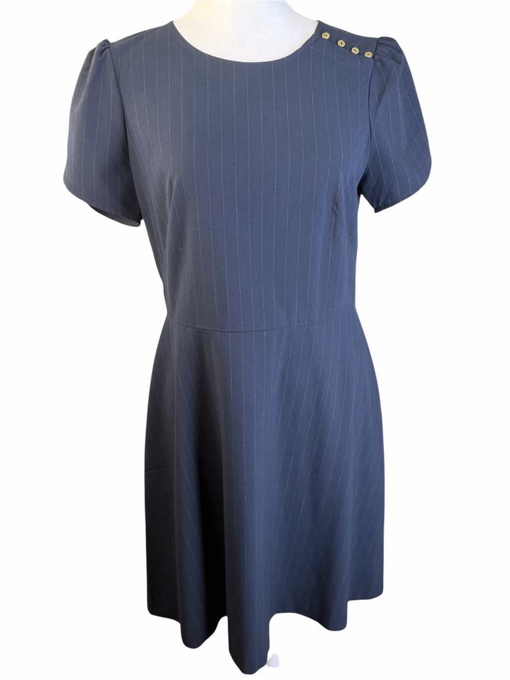 LOFT Navy Pinstripe Short Sleeve A-Line Dress Size 4